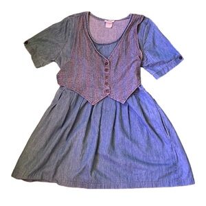 Vintage Denim Dress with Attached Vest